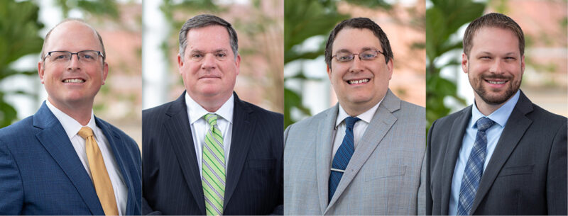 <p>Taylor Anderson (left), Pat Breen (second from left), Brian Goodman (second from right), Jared Walker Smith (far right) were recently named partners at the firm.</p>